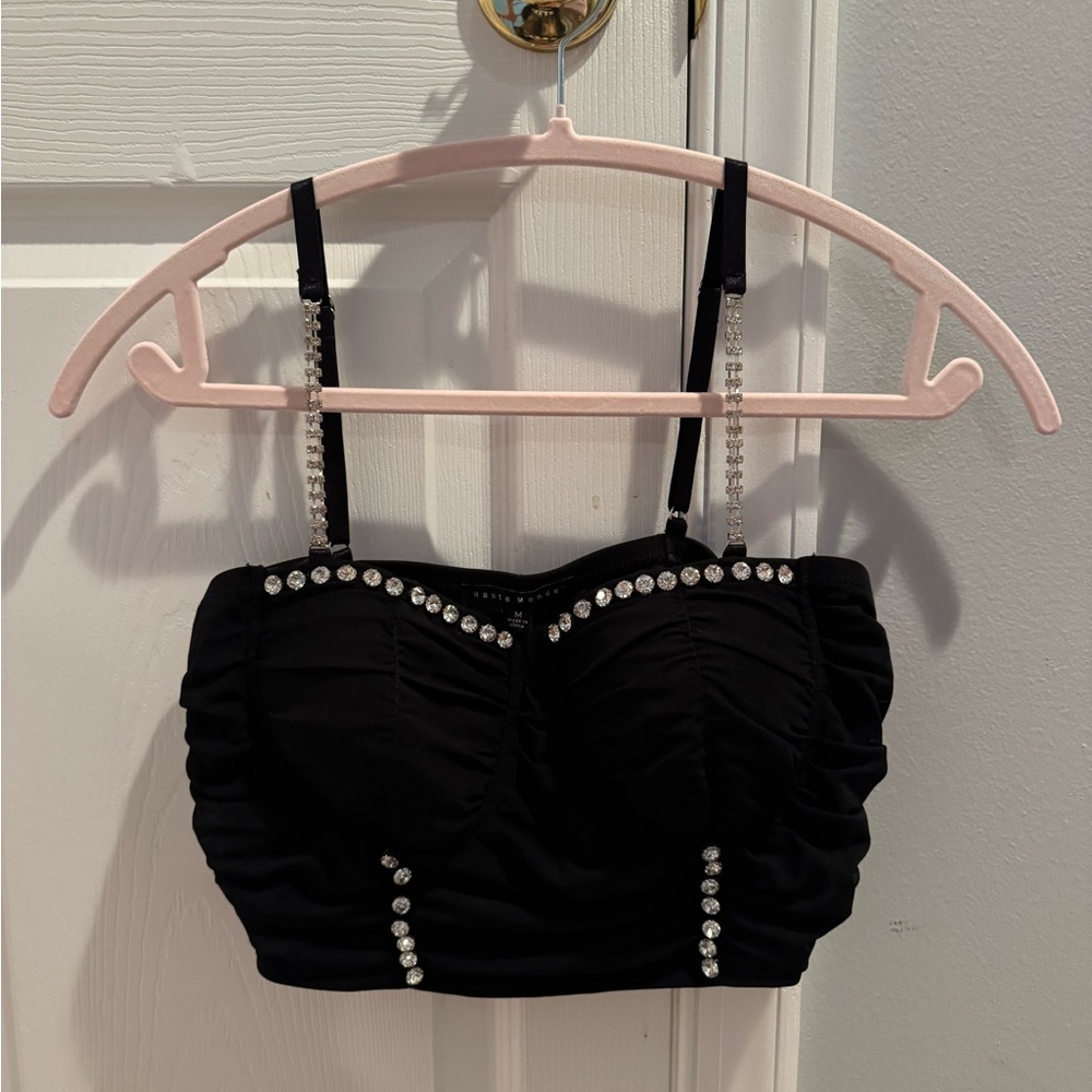 Windsor Black Rhinestone Embellished Crop Top